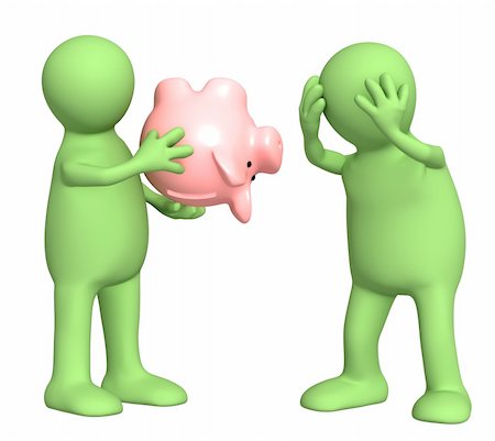 piggy banks losing money - Conceptual image - financial crisis. Two puppets with empty piggy bank Stock Photo - Budget Royalty-Free & Subscription, Code: 400-06103952
