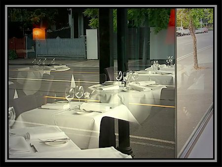 reflection in restaurant window - Bright, Warm and Cheerful Feel Stock Photo - Budget Royalty-Free & Subscription, Code: 400-06125995