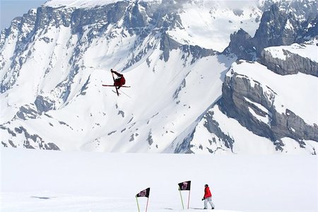 simsearch:400-06133858,k - Skier Luke Van Valin doing a switch 540 nosegrab in Laax, Switzerland. Stock Photo - Budget Royalty-Free & Subscription, Code: 400-06129205