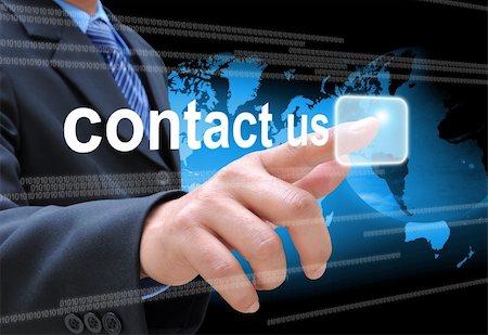 post business - businessman hand pushing contact us button on a touch screen interface Photographie de stock - Aubaine LD & Abonnement, Code: 400-06135635