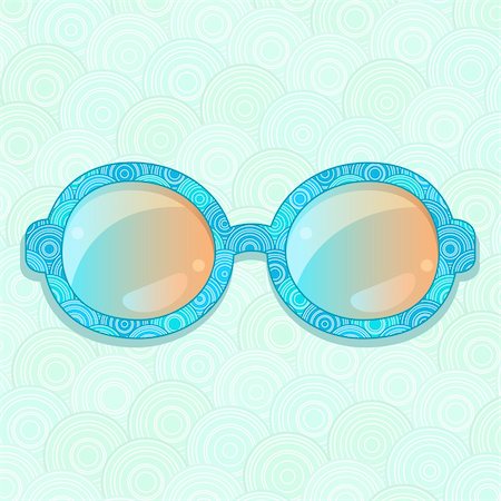 simsearch:400-07570271,k - Sunglasses with Blue Pattern Frame. Retro Glasses. Vector Illustartion Photographie de stock - Aubaine LD & Abonnement, Code: 400-06135791