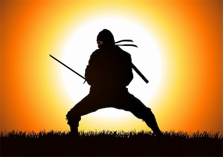 secret agent - Silhouette illustration of a Ninja on grass field Stock Photo - Budget Royalty-Free & Subscription, Code: 400-06135849