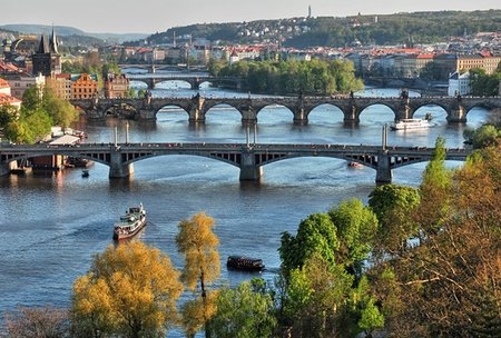 simsearch:400-03957357,k - View of the skyline of Prague's bridges Stock Photo - Budget Royalty-Free & Subscription, Code: 400-06136119