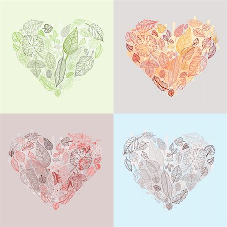 simsearch:400-04223847,k - Heart Design elements.  Set Leaves Vector Background. Foto de stock - Super Valor sin royalties y Suscripción, Código: 400-06136127