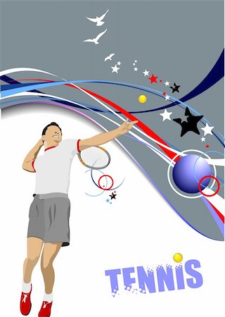 simsearch:400-05277737,k - Tennis player poster. Colored Vector illustration for designers Foto de stock - Super Valor sin royalties y Suscripción, Código: 400-06136147