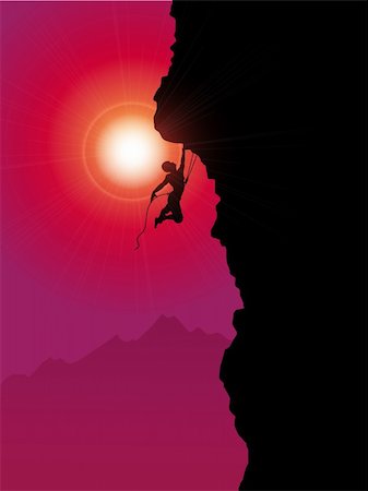 Silhouette of an extreme rock climber climbing a mountain Stock Photo - Budget Royalty-Free & Subscription, Code: 400-06136328