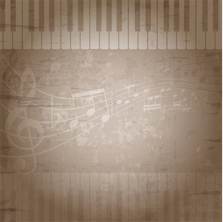 Grunge style background with music notes and piano keys Stock Photo - Budget Royalty-Free & Subscription, Code: 400-06136332