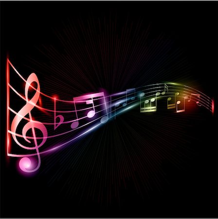 Abstract music notes background with a neon style effect Stock Photo - Budget Royalty-Free & Subscription, Code: 400-06136333