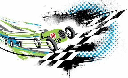 Race to the Finish Line. Abstract illustration of two vintage race cars going across the finish line. Foto de stock - Royalty-Free Super Valor e Assinatura, Número: 400-06136462