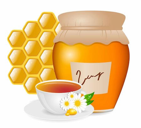 simsearch:400-05083713,k - Vector picture with honey and tea Foto de stock - Royalty-Free Super Valor e Assinatura, Número: 400-06136506