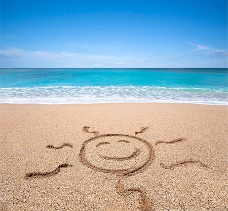 happy sun on the beach with clear sky Stock Photo - Budget Royalty-Free & Subscription, Code: 400-06136642