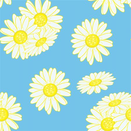 seamless summer backgrounds - Seamless texture of chamomile. Illustration of the designer on blue background Stock Photo - Budget Royalty-Free & Subscription, Code: 400-06136956