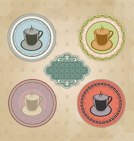 Illustration set of vintage retro coffee labels with ornament elements - vector Stock Photo - Budget Royalty-Free & Subscription, Code: 400-06137225