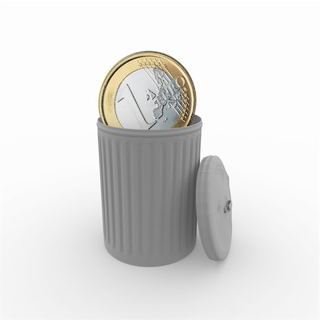 euro coin in a grey trash can Stock Photo - Budget Royalty-Free & Subscription, Code: 400-06138078