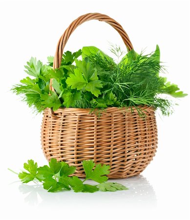 fresh spicy herb in basket isolated on white background Stock Photo - Budget Royalty-Free & Subscription, Code: 400-06138874
