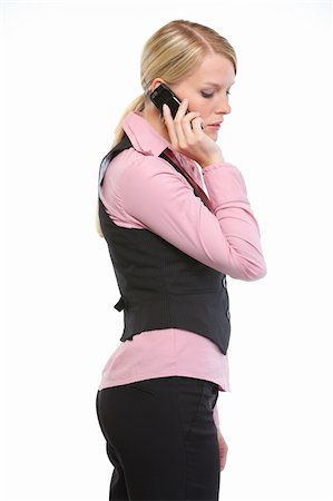 simsearch:400-06139245,k - Woman employee speaking mobile phone. Side view Foto de stock - Royalty-Free Super Valor e Assinatura, Número: 400-06139254