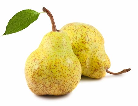 simsearch:400-06953045,k - Two ripe pears with green leaf  isolated on white background Stockbilder - Microstock & Abonnement, Bildnummer: 400-06139306