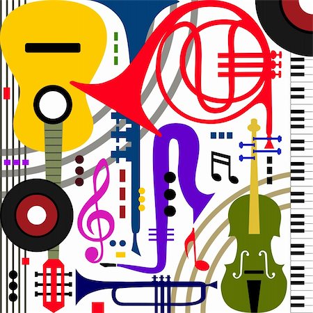 elakwasniewski (artist) - Abstract colored music instruments on white, full scalable vector graphic, change the colors as you like Stock Photo - Budget Royalty-Free & Subscription, Code: 400-06139585