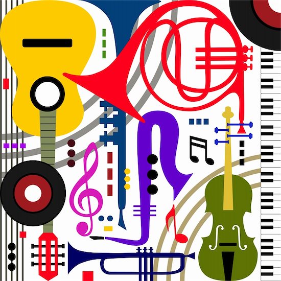 Abstract colored music instruments on white, full scalable vector graphic, change the colors as you like Stock Photo - Royalty-Free, Artist: ElaKwasniewski, Image code: 400-06139585