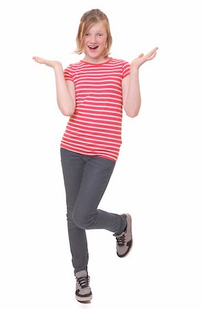 someone shrugging their shoulders - Clueless young girl standing on one foot Stock Photo - Budget Royalty-Free & Subscription, Code: 400-06139771