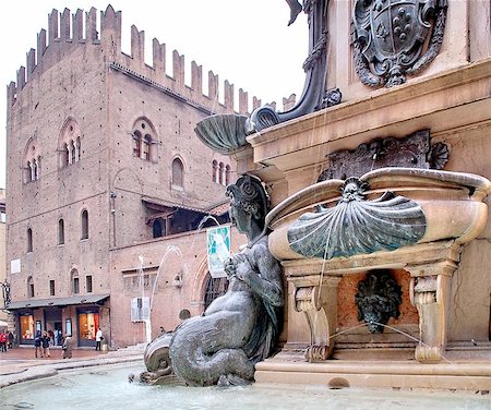 Neptune Fountain in the Main Square in Bologna Italy.  It is attributed to Gianbologna architect.  King Renzo palace in the background. Stock Photo - Budget Royalty-Free & Subscription, Code: 400-06130860