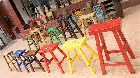 simsearch:400-04176994,k - Colorful wooden chairs in Itaewon shopping area, Seoul, South Korea Stock Photo - Budget Royalty-Free & Subscription, Code: 400-06131548