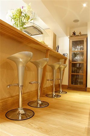 kitchen bar with crome stools on wooded floor Stock Photo - Budget Royalty-Free & Subscription, Code: 400-06132739