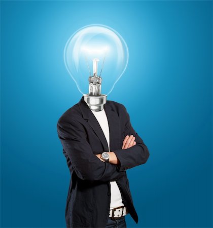 Idea concept, lamp head businessman have got an idea Stock Photo - Budget Royalty-Free & Subscription, Code: 400-06141053