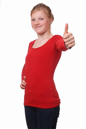 simsearch:400-06743955,k - Young teenage girl with thumbs up on white background Foto de stock - Super Valor sin royalties y Suscripción, Código: 400-06141386