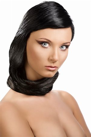 simsearch:400-06790945,k - pretty brunete girl with long hair around the neck, she is turned of three quarters at left and looks in to the lens Photographie de stock - Aubaine LD & Abonnement, Code: 400-06141408