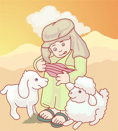 illustration of cute arab boy playing with his sheep Photographie de stock - Aubaine LD & Abonnement, Code: 400-06141459