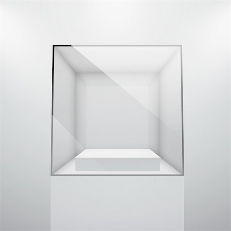 empty box inside - 3d Empty glass showcase for exhibit. Vector illustration. Stock Photo - Budget Royalty-Free & Subscription, Code: 400-06141469