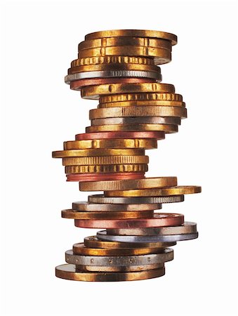 piles of cash pounds - different coins arranged in stack isolated on white Photographie de stock - Aubaine LD & Abonnement, Code: 400-06141496