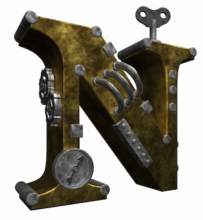 steampunk - steampunk letter n on white background - 3d illustration Stock Photo - Budget Royalty-Free & Subscription, Code: 400-06141505