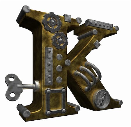 steampunk letter k on white background - 3d illustration Stock Photo - Budget Royalty-Free & Subscription, Code: 400-06141502