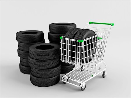 saracin (artist) - New tires in a shopping trolley on a white background Foto de stock - Super Valor sin royalties y Suscripción, Código: 400-06141801