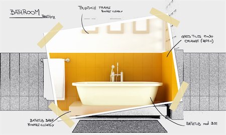 Modern bathroom design in white and orange colors Stock Photo - Budget Royalty-Free & Subscription, Code: 400-06142026