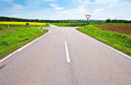 simsearch:400-06415579,k - Asphalt Road between Fields of Lucerne in Germany Fotografie stock - Microstock e Abbonamento, Codice: 400-06142111