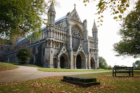 st alban's church - fallen laves in Verulamium Park St Albans in front of the historic cathedral, hertforshire, england Stock Photo - Budget Royalty-Free & Subscription, Code: 400-06142159