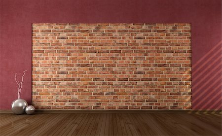 empty old living room - empty grunge interior with old brick wall - rendering Stock Photo - Budget Royalty-Free & Subscription, Code: 400-06142886