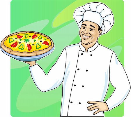 simsearch:400-04885399,k - Vector illustration of cook with pizza Foto de stock - Super Valor sin royalties y Suscripción, Código: 400-06143144