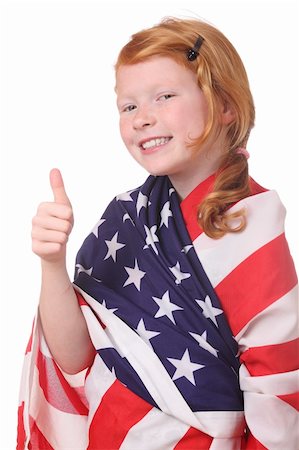 Portrait of a young girl with an american flag on white background Stock Photo - Budget Royalty-Free & Subscription, Code: 400-06143299