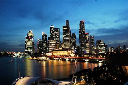 singapore building in the evening - Singapore's Cityscape at Night Stock Photo - Budget Royalty-Free & Subscription, Code: 400-06143333
