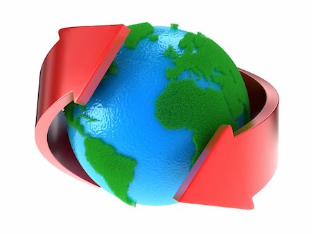 Planet Earth with green continents with arrows around Stock Photo - Budget Royalty-Free & Subscription, Code: 400-06174183