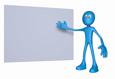 blue guy shows something on a board - 3d illustration Foto de stock - Super Valor sin royalties y Suscripción, Código: 400-06174231