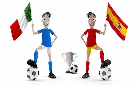 simsearch:400-04691397,k - Italian and Spanish smiling cartoon style soccer player with ball and flag Stock Photo - Budget Royalty-Free & Subscription, Code: 400-06174705