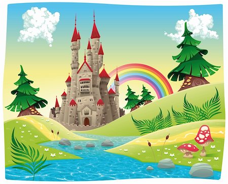 Panorama with castle. Cartoon and vector illustration. Stock Photo - Budget Royalty-Free & Subscription, Code: 400-06174718