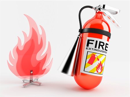 saracin (artist) - Red fire extinguisher next to the plastic imitation fire Foto de stock - Super Valor sin royalties y Suscripción, Código: 400-06174743