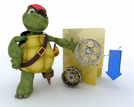 3D render of a Pirate Tortoise depicting illegal movie downloads Stock Photo - Budget Royalty-Free & Subscription, Code: 400-06174871