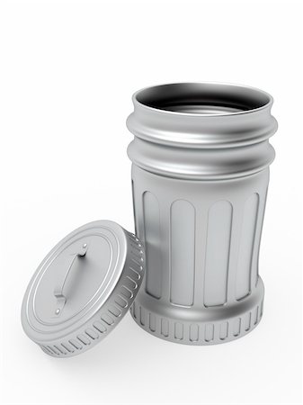 Empty opened metallic trash can rendered with soft shadows on white background Stock Photo - Budget Royalty-Free & Subscription, Code: 400-06175110